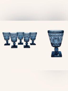 Set of 5 - Vintage Indiana Glass Teal Blue Park Lane Pattern Goblets